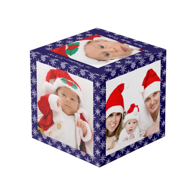 Custom Photos Santa Baby Blue With Snowflakes SQ Cube (Back Angled)