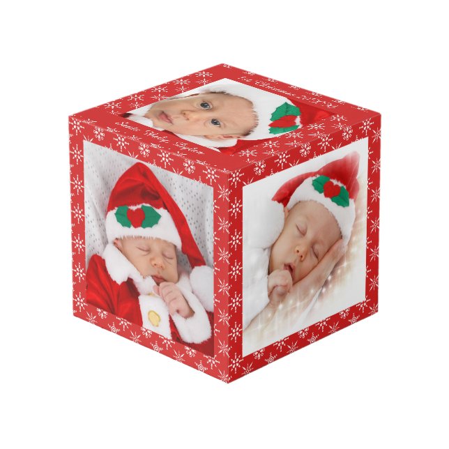 Custom Photos Santa Baby Red With Snowflakes SQ Cube (Front Angled)