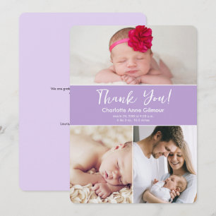 Custom Photos Soft purple Baby Girl Shower  Thank You Card