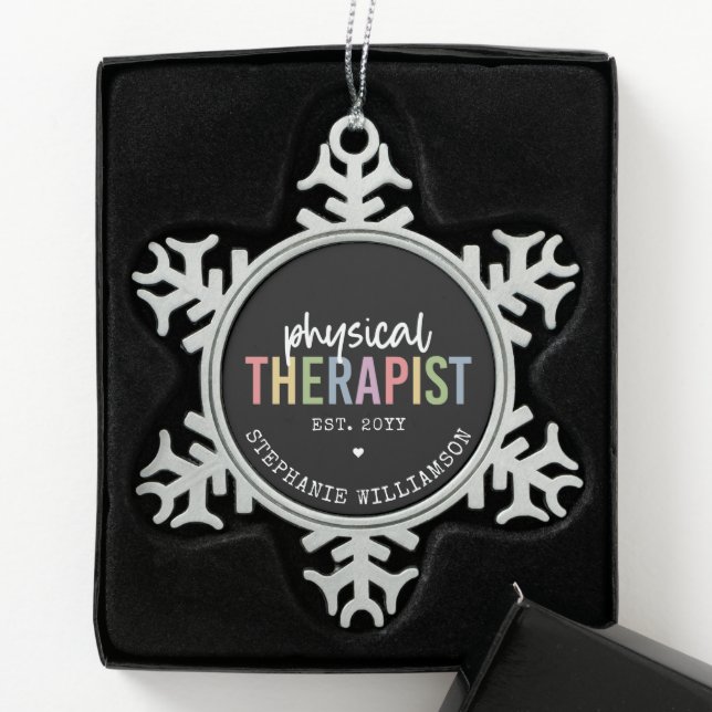 Custom Physical Therapist PT Graduation Snowflake Pewter Christmas Ornament (Box)