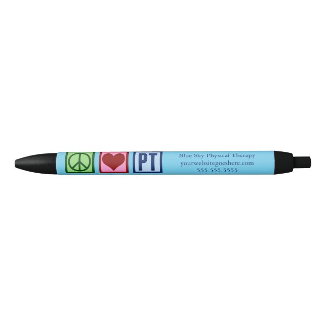 Custom Physical Therapy Office Peace Love PT Black Ink Pen (Front)