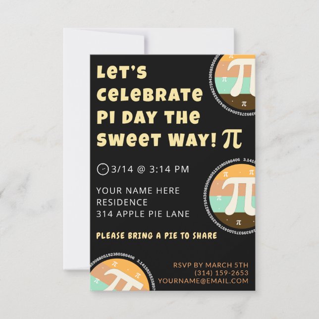 Custom Pi Day Pie Party Invitation Template Card (Front)