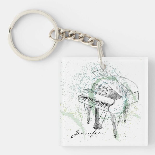 Custom Piano Illustration Art Drawing Music Lovers Key Ring (Front)