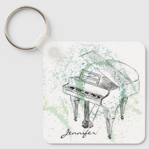 Custom Piano Illustration Art Drawing Music Lovers Key Ring