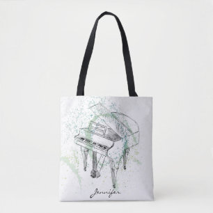 Custom Piano Illustration Art Drawing Music Lovers Tote Bag