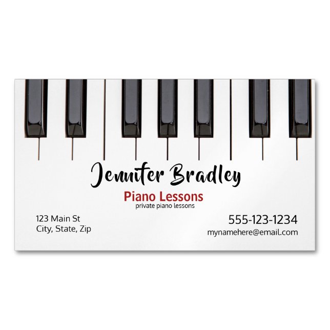 Custom Piano Lesson Business Magnetic Business Card (Front)