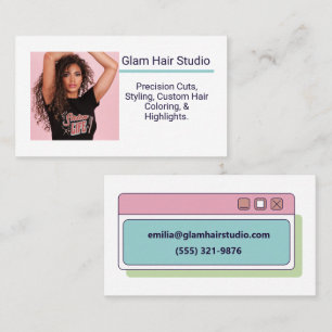 Custom Pic Trendy Hair Salon Stylist Editable Text Business Card