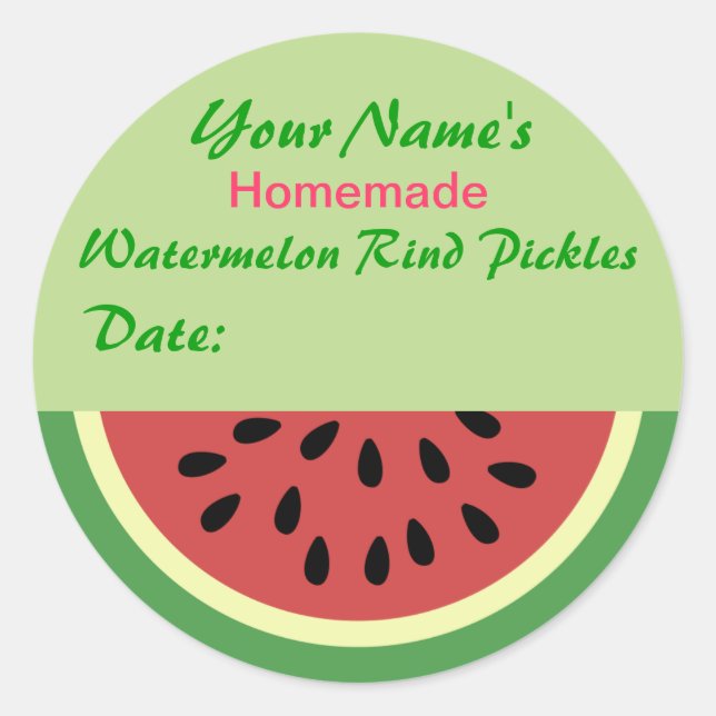 Custom Pickle Jar Labels Watermelon Round Sticker (Front)