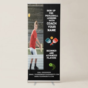 Custom Pickleball Coaching Class Lessons Black Retractable Banner