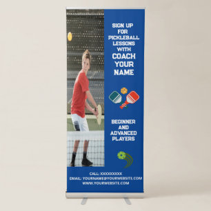 Custom Pickleball Coaching Class Lessons Blue Retractable Banner