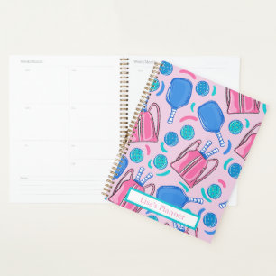 Custom Pickleball Paddles and Balls Pink Preppy Planner