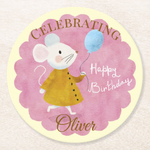 Custom Picnic Mouse Birthday Party Paper Coaster