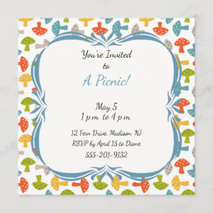 Custom Picnic Party Invitation with Mushrooms
