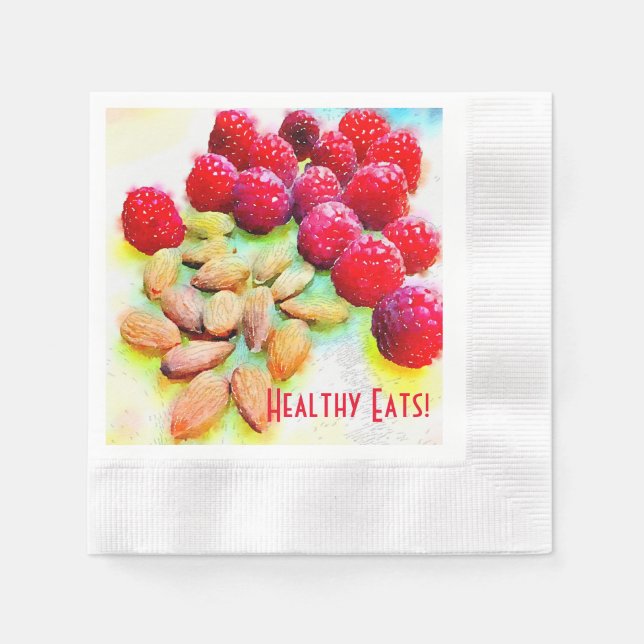Custom Picnic Snack Raspberries Almonds Watercolor Napkin (Front)