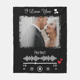 Custom picture and favourite song for couple fleece blanket