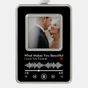 Custom picture and favourite song for couple silver plated framed ornament