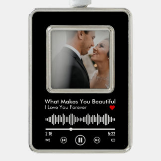 Custom picture and favourite song for couple silver plated framed ornament