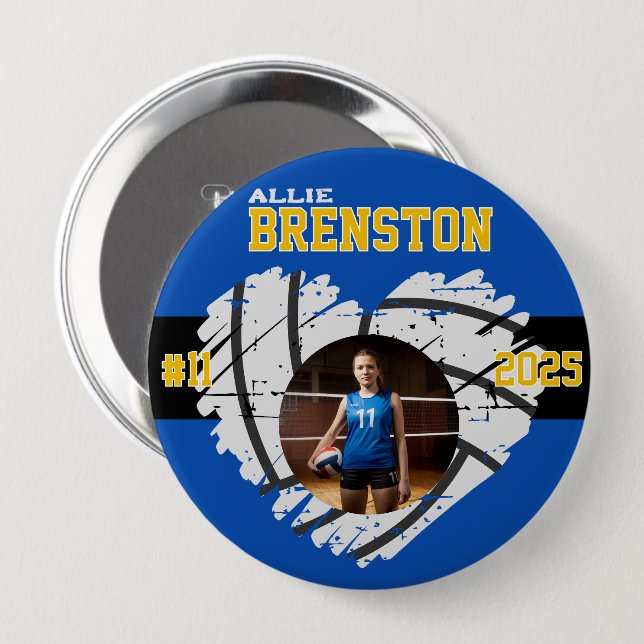 Custom Picture Blue Yellow Volleyball Player 10 Cm Round Badge (Front & Back)