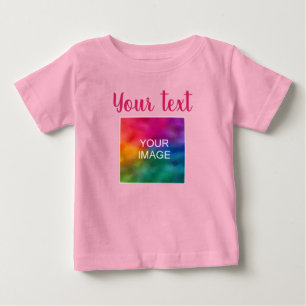 Custom Picture Handwritten Script Text Pink Trendy Baby T-Shirt
