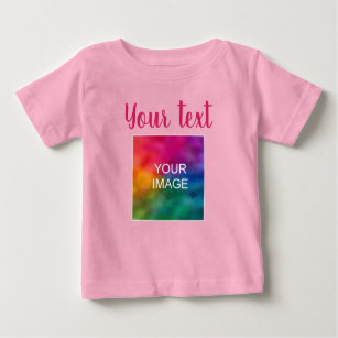 Custom Picture Handwritten Script Text Pink Trendy Baby T-Shirt