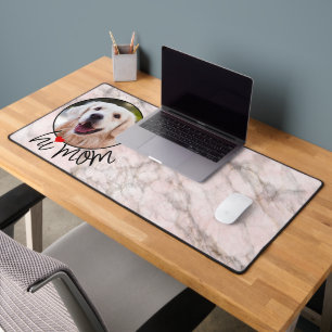 Custom Picture Love Heart Hi Mum Text On Marble Desk Mat