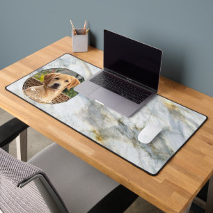 Custom Picture Love Heart Paw Print On Marble Desk Mat