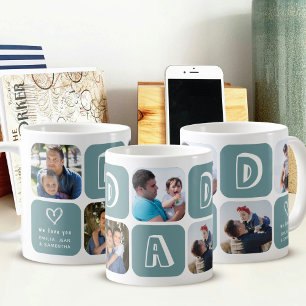 Custom Picture Photo Collage for Dad Gift Green Coffee Mug