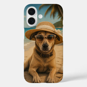 Custom Picture & Text Retro Beach Poster iPhone 16 Case