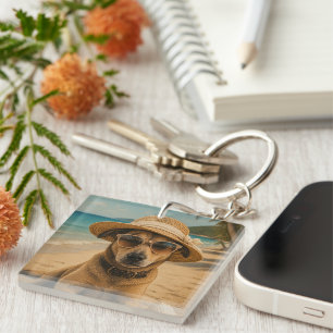Custom Picture & Text Retro Beach Poster Key Ring