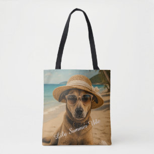 Custom Picture & Text Retro Beach Poster Tote Bag