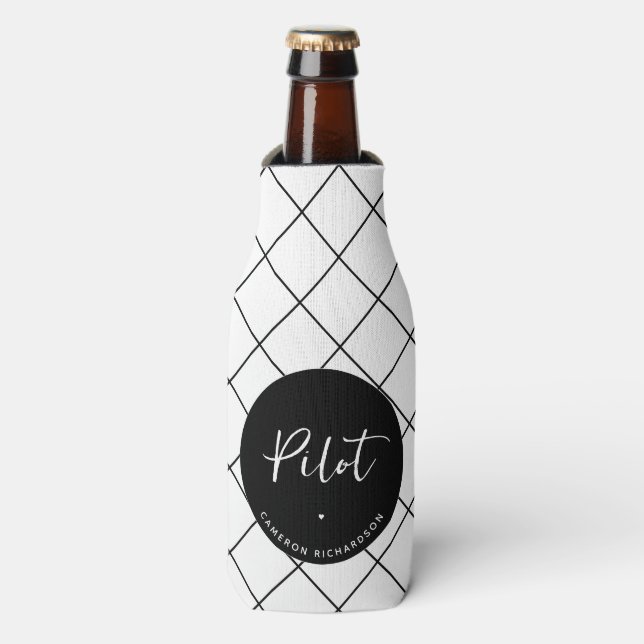 Custom Pilot Aviation School Graduation Elegant Bottle Cooler (Bottle Front)