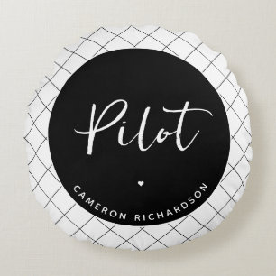 Custom Pilot Aviation School Graduation Elegant Round Cushion