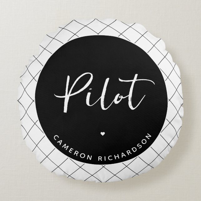 Custom Pilot Aviation School Graduation Elegant Round Cushion (Front)