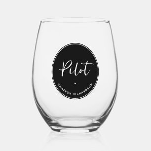 Custom Pilot Aviation School Graduation Elegant Stemless Wine Glass
