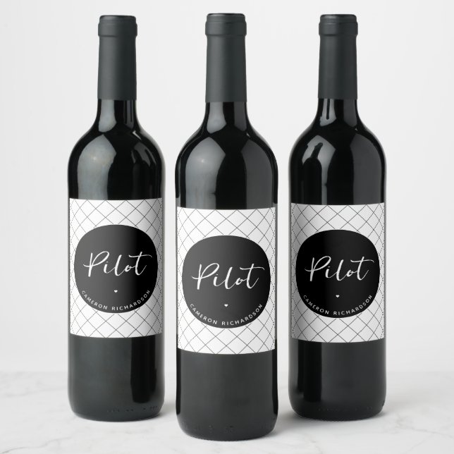 Custom Pilot Aviation School Graduation Elegant Wine Label (Bottles)