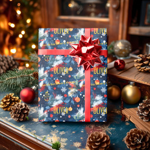 Custom Pine and Ornaments Christmas Wrapping Paper