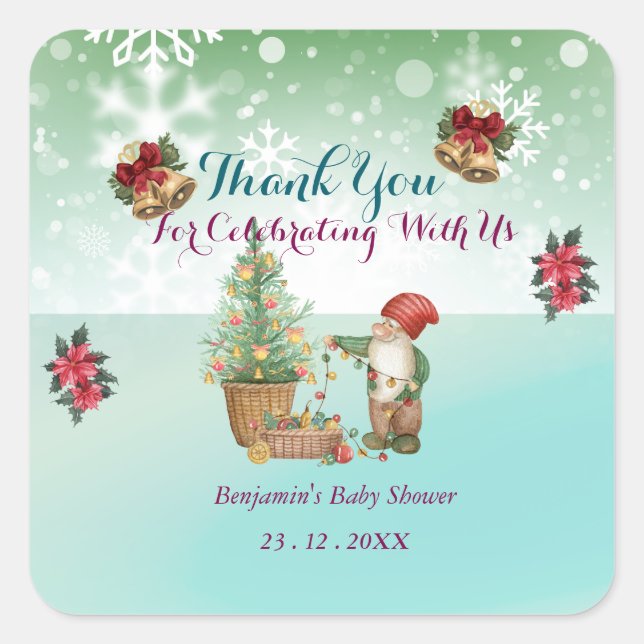 Custom Pine Star Baby Shower Square Sticker (Front)