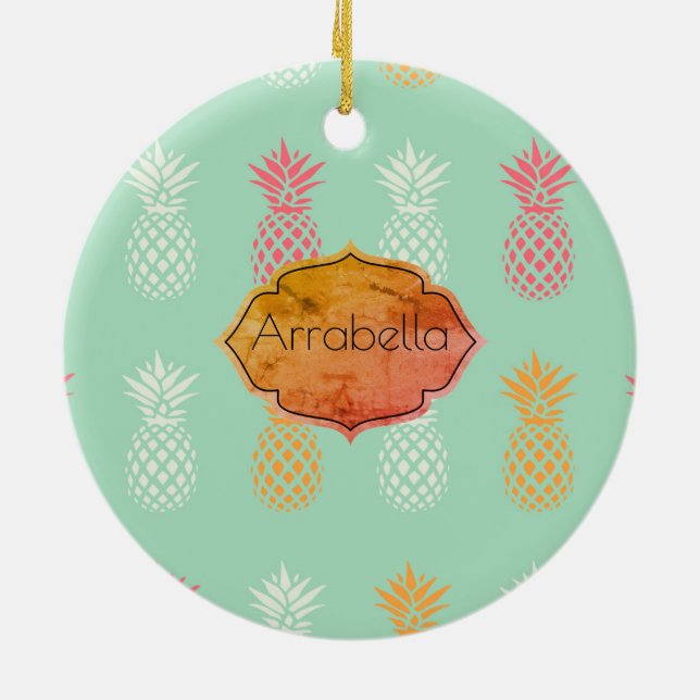Custom Pineapple Blue Pineapple Pattern Ceramic Tree Decoration (Back)