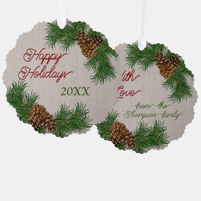 Custom Pinecones Pine Needles Branches Wreath Tree Decoration Card (Front/Back)