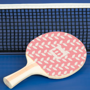 Custom Pink 70s Leaf Pattern Monogram Ping Pong Paddle