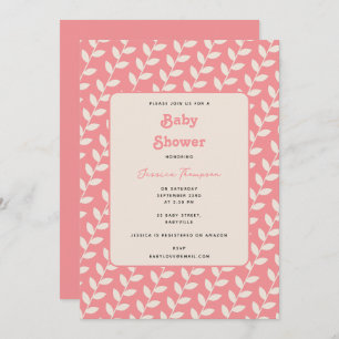 Custom Pink 70s Retro Leaf Girl Baby Shower Invitation