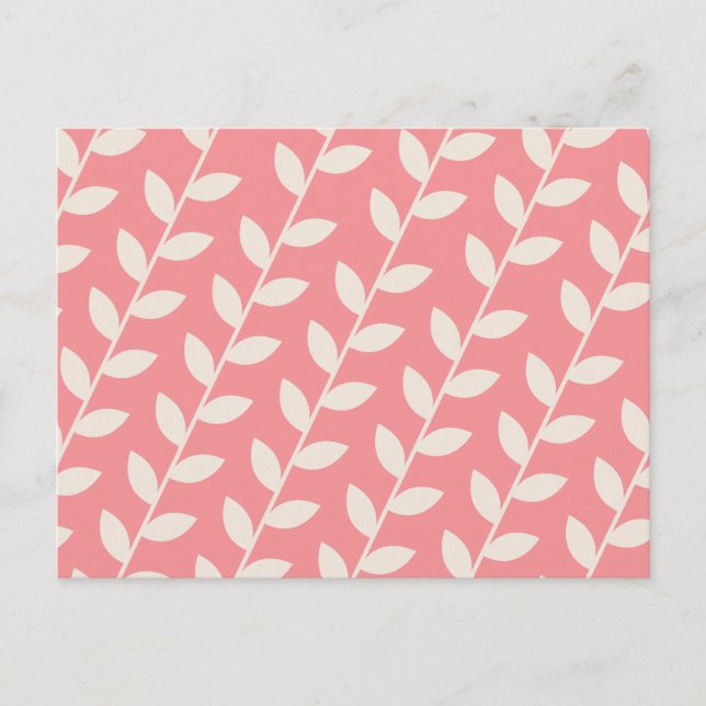 Custom Pink 70s Retro Leaf Pattern  Holiday Postcard (Front)