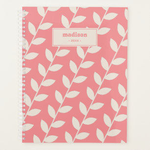 Custom Pink 70s Retro Leaf Pattern Monogram Planner