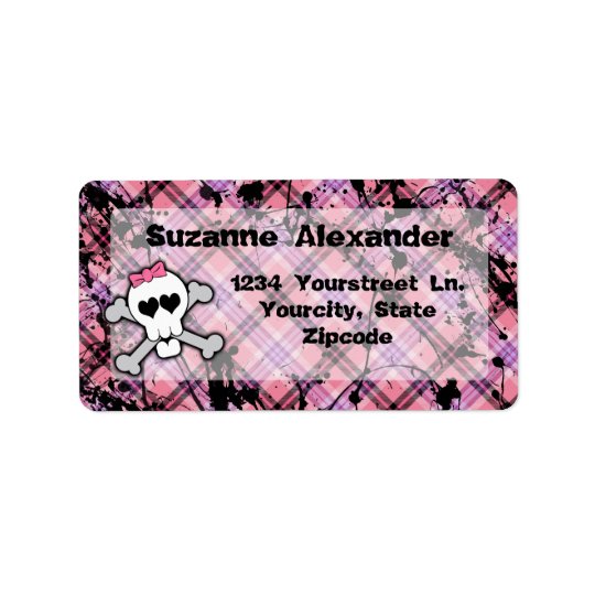 Custom Pink and Black Skull w Crossbones Label Address Label