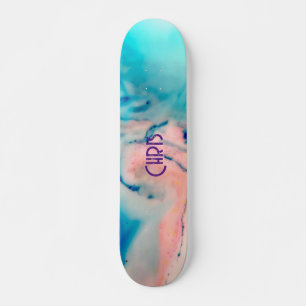 custom pink and blue alcohol ink watercolour skate skateboard