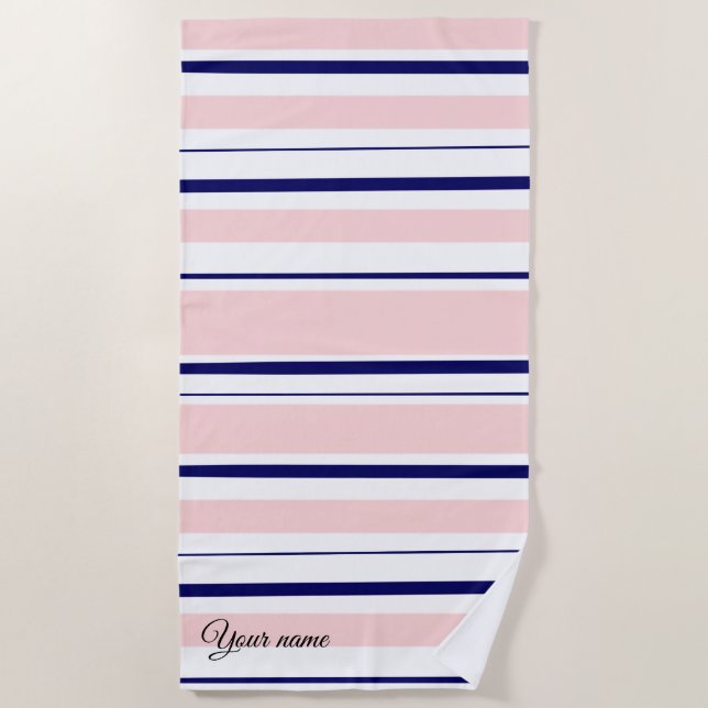 Custom pink and blue navy beach towel (Front)