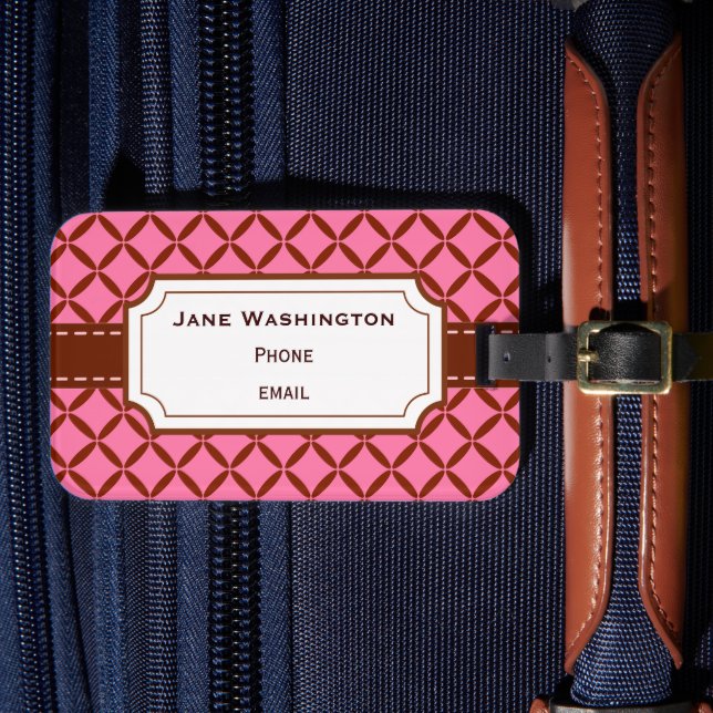 Custom Pink and Brown Luggage Tag (Front Insitu 4)