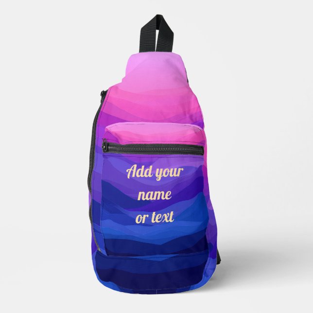 Custom Pink and Purple Gradient Waves Sling Bag (Front)