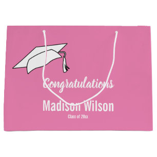 Custom Pink and White Graduation Congratulations Large Gift Bag