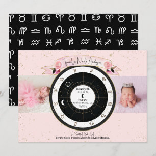 Custom Pink Astrology Sun Moon Birth Announcement
